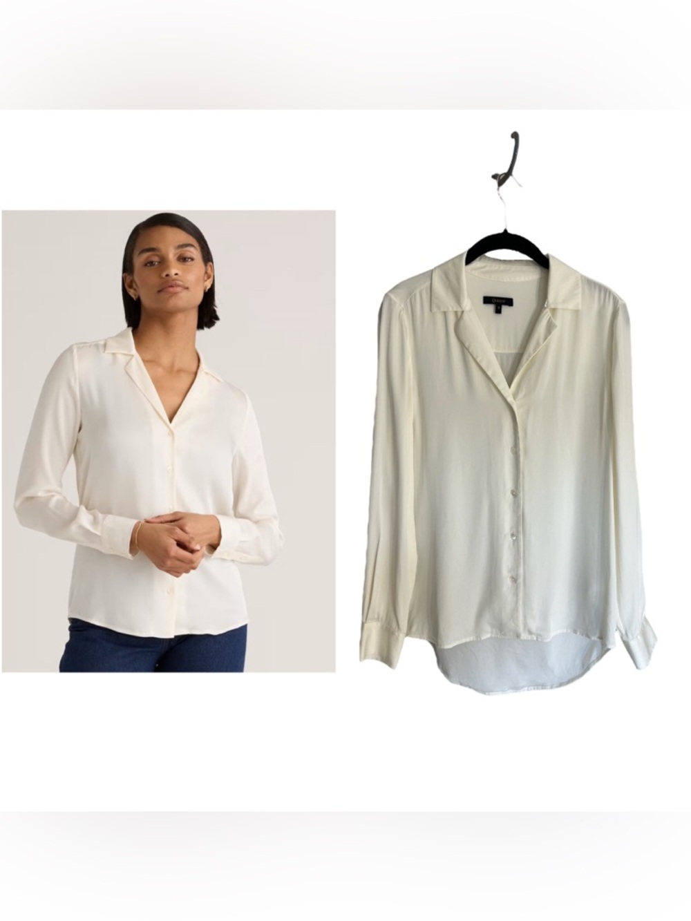 Quince Washable Stretch Silk Notch Collar Blouse white sz S satin minimalist